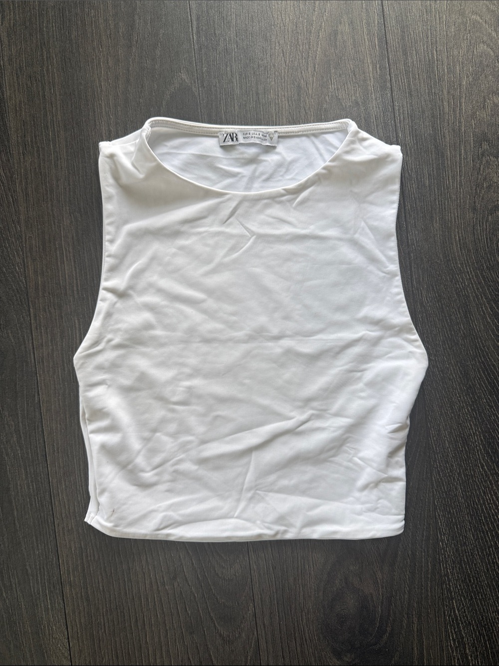 Zara White Cropped Tank Top with Round Neck